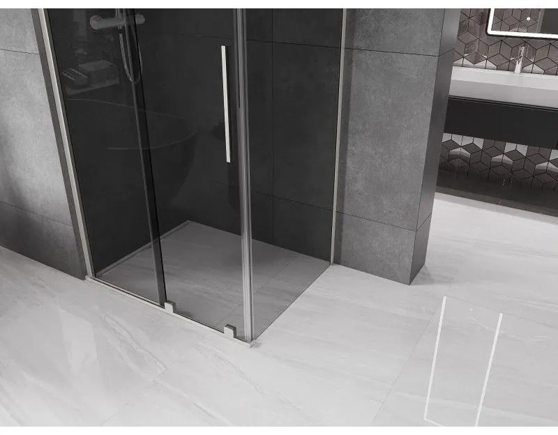 Mexen Velar, sprchový kút s posuvnými dverami 120 x 85 cm, 8mm šedé sklo, brúsená oceľ, 871-120-085-41-97