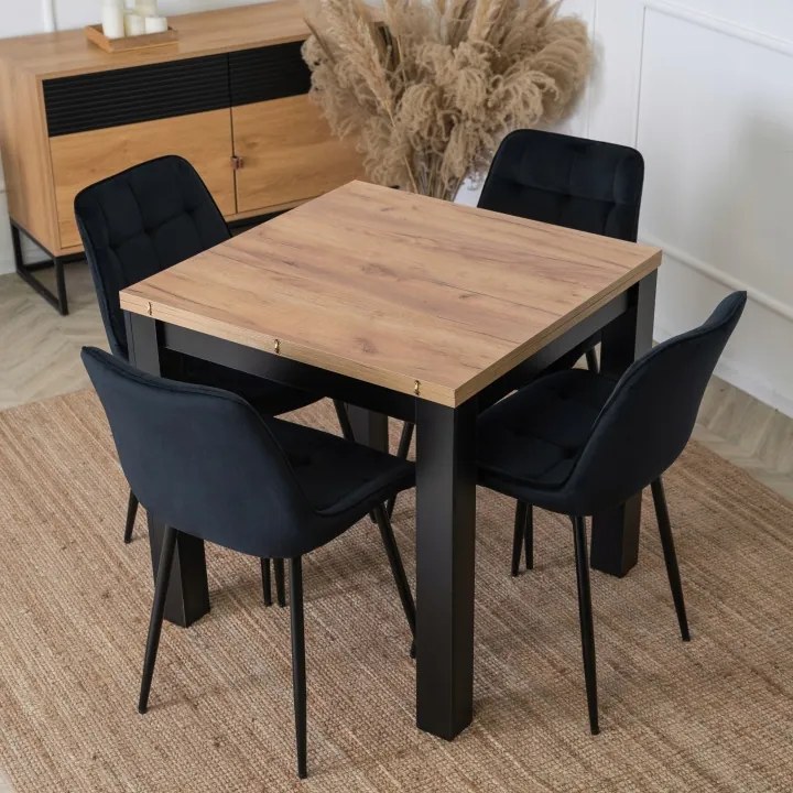 Rozkladací stôl do jedálne, obývacej izby, malý, štvorcový, čierny, Craft MAX 80/160