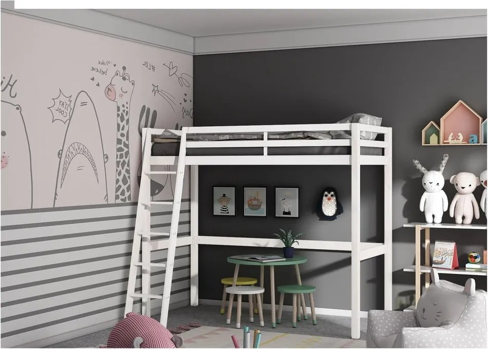 Biela vyvýšená posteľ z borovicového dreva Støraa Alpi2