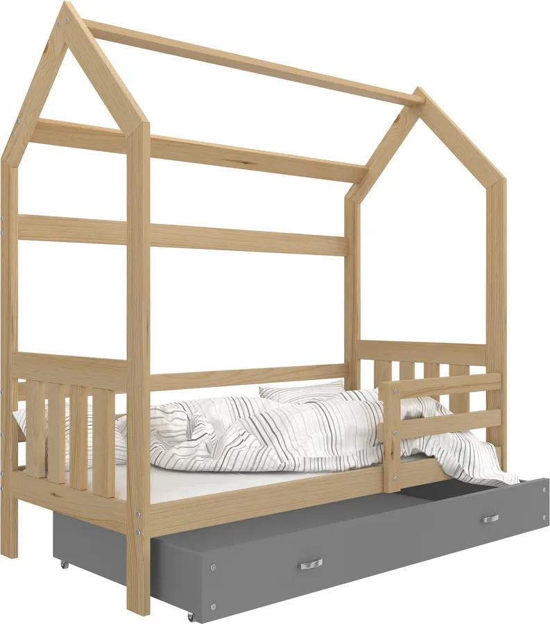 Detská posteľ domček Filip - prírodná-šedá 190x80 cm