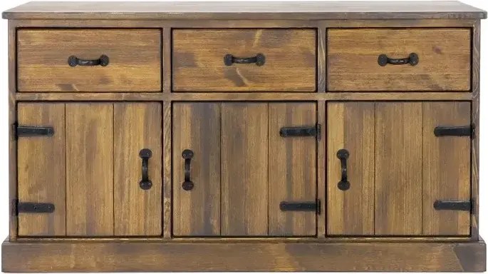 Rustikálna veľká drevená komoda s 3 zásuvkami a 3 dvierkami 152x45x80