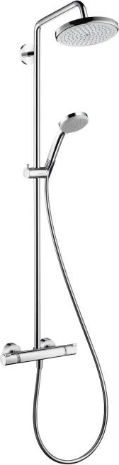 SHOWERPIPE A SPRCHOVÉ PANELY ​Hansgrohe Croma 220 Showerpipe - Sprchová batéria nástenná, termostatická, pevná sprcha + ručná sprcha, chróm 27185000