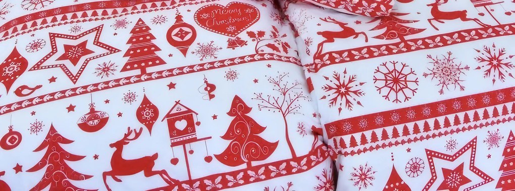 Obliečky bavlnené Vianočné obliečky Christmas červené TiaHome - 1x Vankúš 90x70cm, 1x Paplón 140x200cm