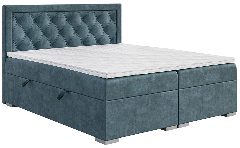 Manželská posteľ Boxspring 160 cm Maximilian (džínová modrá) (s matracom a úl. priestorom). Akcia -20%. Vlastná spoľahlivá doprava až k Vám domov. 1043415
