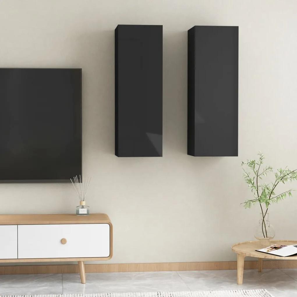 TV skrinky 2 ks lesklé čierne 30,5x30x90 cm drevotrieska