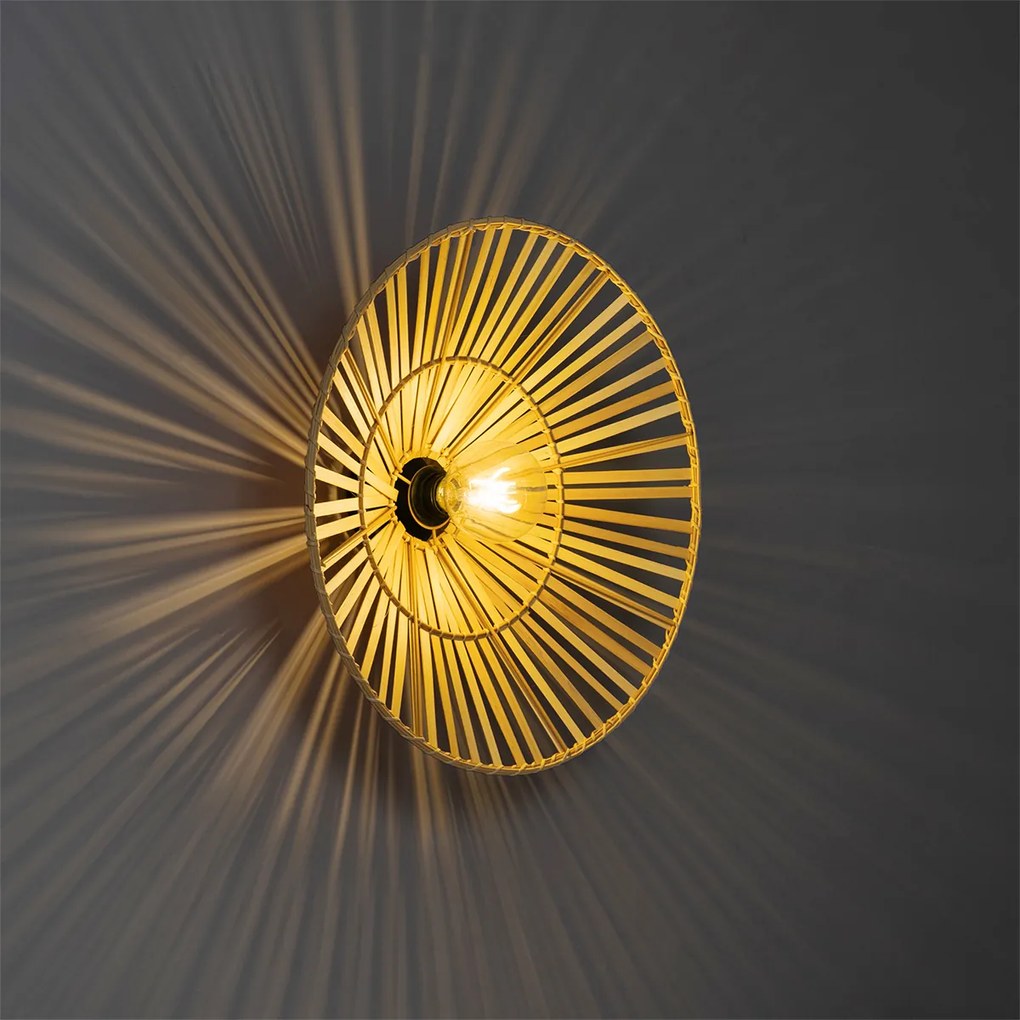 Orientálna nástenná lampa čierna s prírodným bambusom - Pua