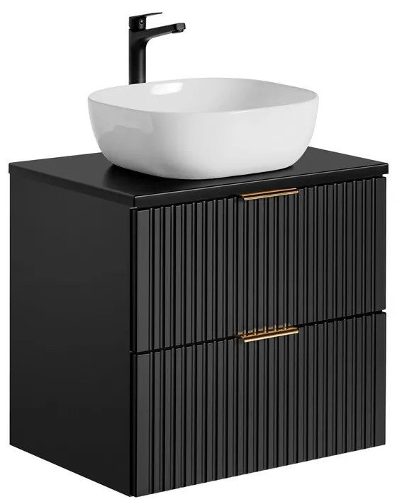 Závesná skrinka Casad s doskou a umývadlom 60 cm čierna