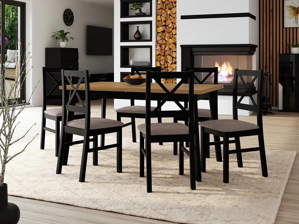 Stôl so 6 stoličkami - AL43, Morenie: dub artisan L, Poťahové látky: 25x - Paros 2, Farby nožičiek: čierna