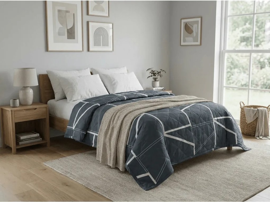 Letná prikrývka GRIDON 140x200 cm, čierna