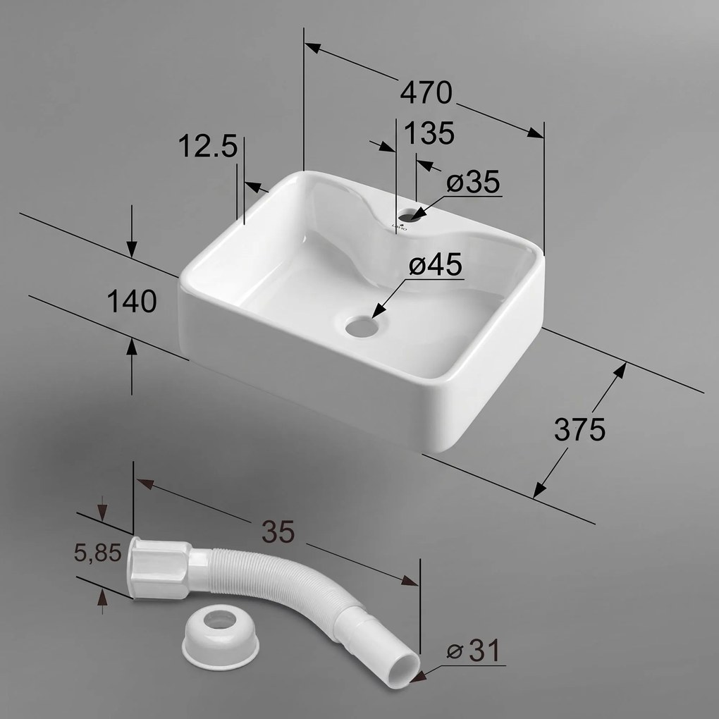 Keramické umyvadlo na desku Aura 47 cm lesklé bílé