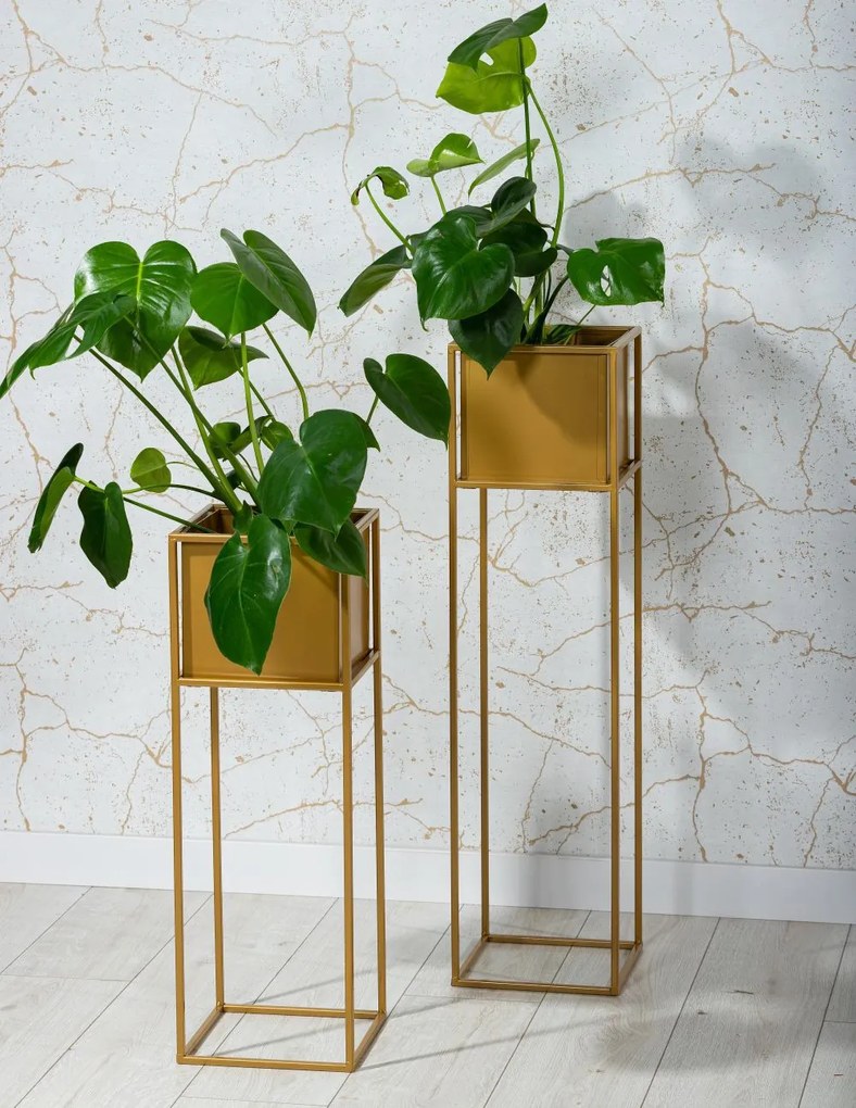 KOVOVÝ KVETINÁČ SO STOJANOM PLAIN 90X24 CM ZLATÁ