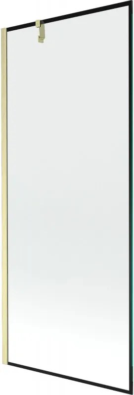 Mexen Next, 1-krídlová vaňová zástena 80 x 150 cm, 6mm číre sklo - čierny vzor, zlatá matná, 895-080-000-00-70-55