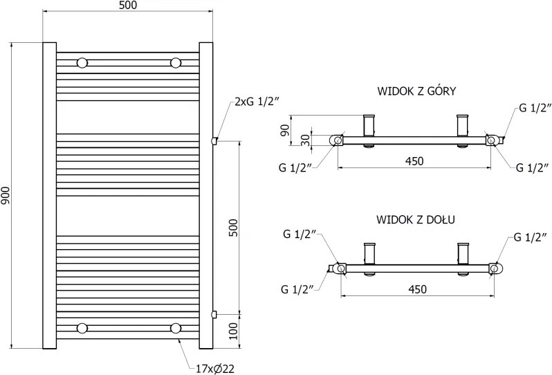 Mexen Mars, vykurovacie teleso 900 x 500 mm, 370 W, bočné pravé a spodné pripojenie, čierne, W110-0900-500-00-70-S