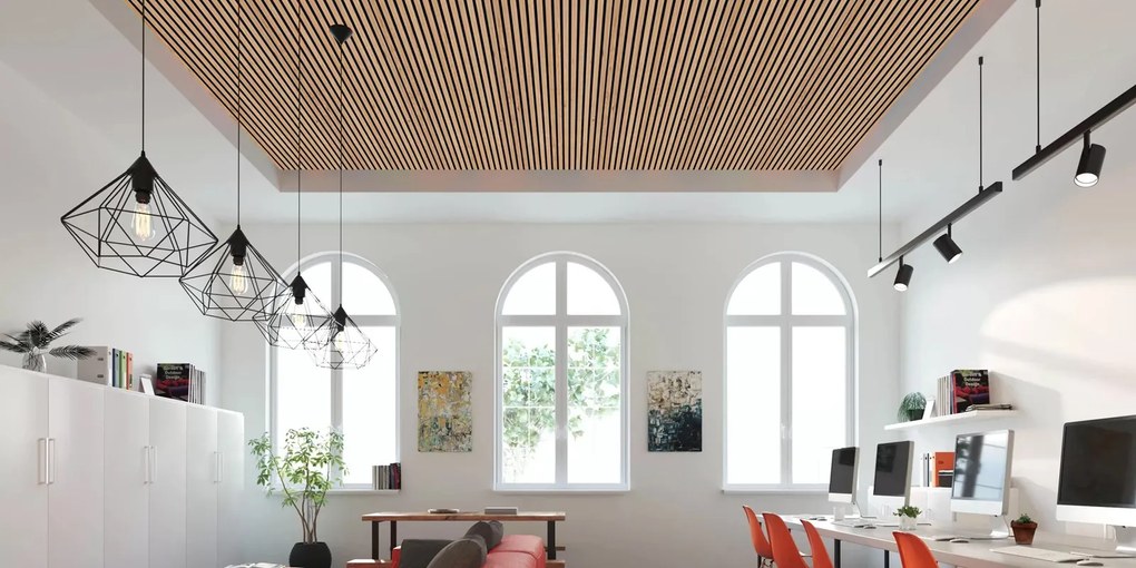 Drevený akustický panel, 2400 x 600 mm, čierny podklad, breza