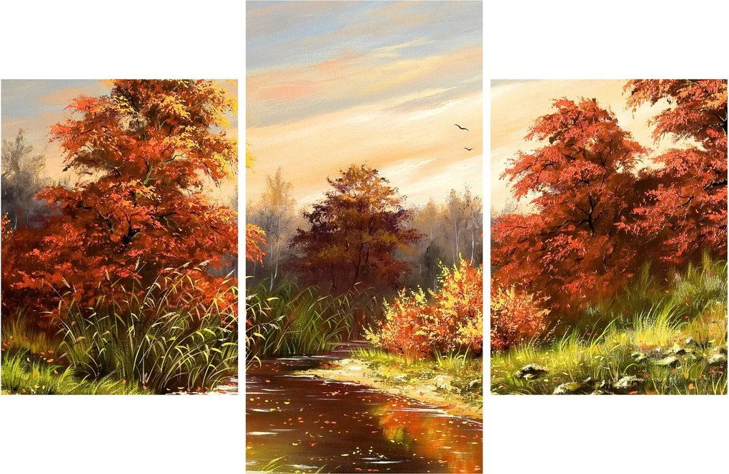 Obraz rieky v jesennej krajine, olejomaľba (90x60 cm)