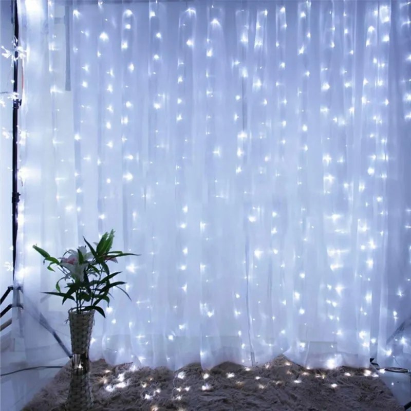 SPRINGOS LED svetelný záves Nano kvaple - 3x2m, 400LED, 8 funkcií, studená biela