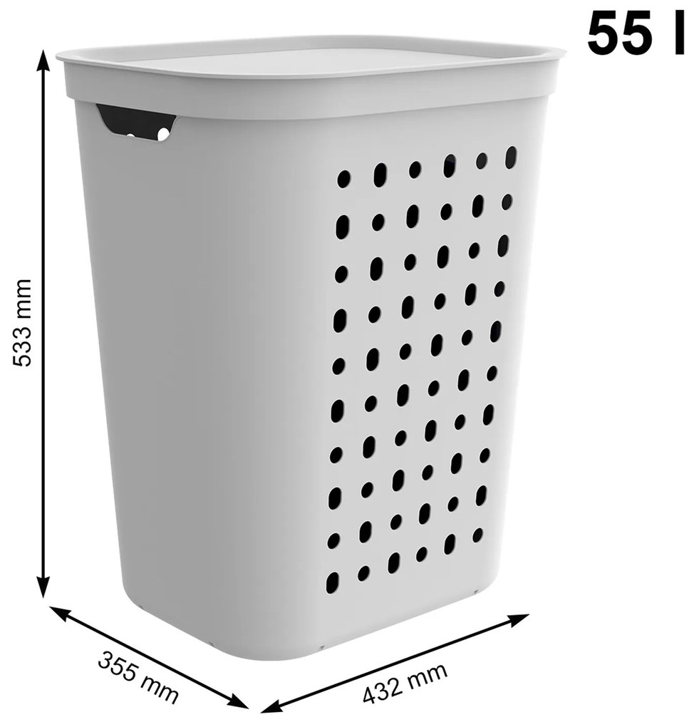 2. akosť - Kôš na špinavú bielizeň, na zber špinavého oblečenia, JONA, 55 l, biely (prasknutý plast okolo pántov)
