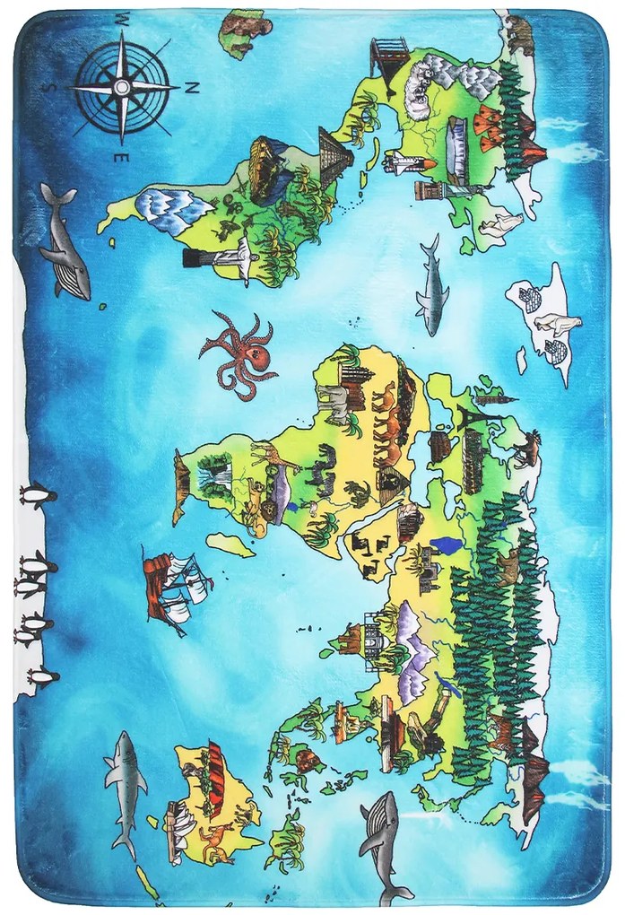 Koberce Breno Kusový koberec World Map, modrá, viacfarebná,76.5 x 117 cm