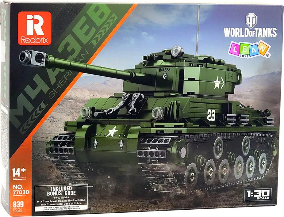 LEAN Toys Vojenský stavebný tank Sherman M4A3E8 v mierke 1:30 839 el.