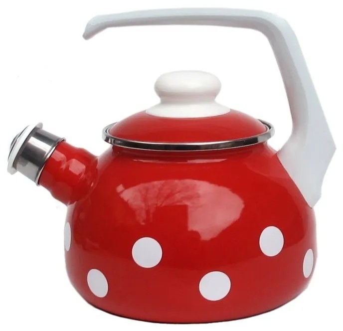 Červená varná smaltovaná kanvica s bodkami Red dot - 21 * 24cm - 1,7L