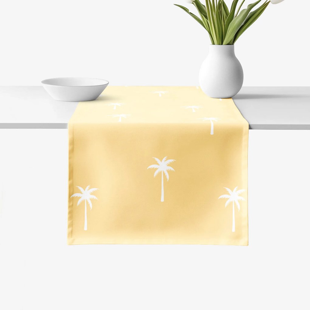 Goldea behúň na stôl 100% bavlnené plátno - palmy na žltej 35x180 cm