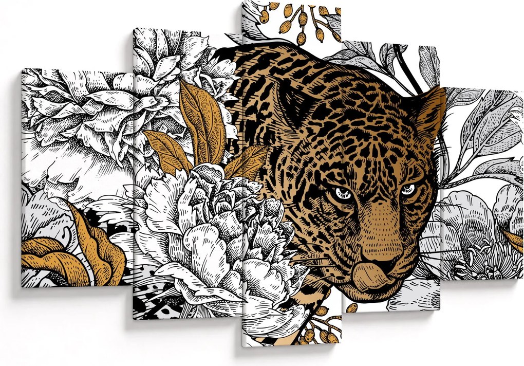 Obraz - Leopard medzi kvetmi (150x105 cm)