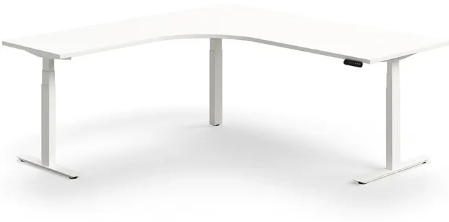 Výškovo nastaviteľný stôl QBUS, rohový, 2000x2000 mm, biely rám, biela