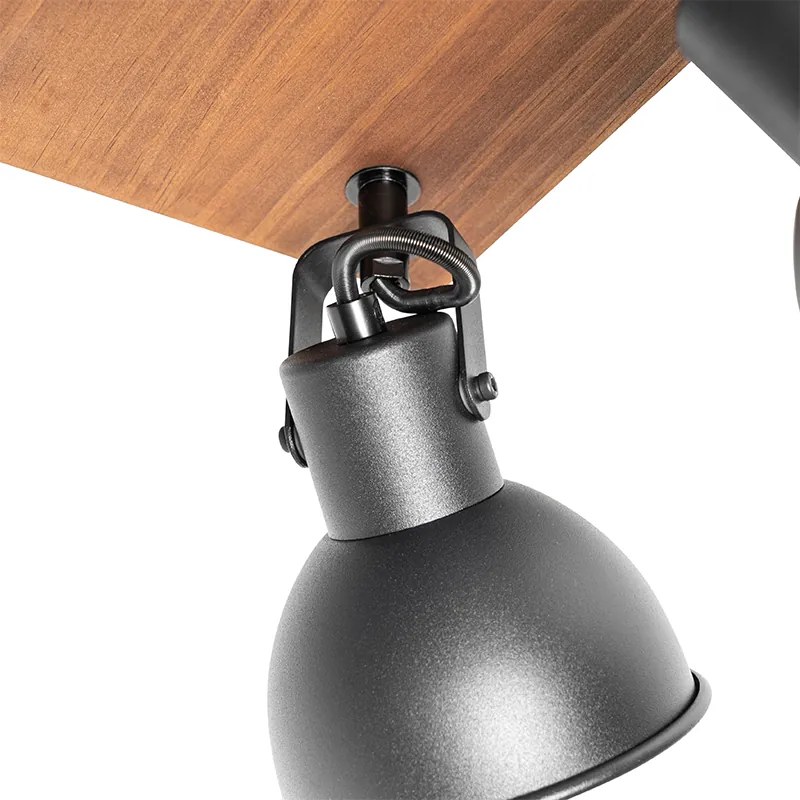 Priemyselné bodové svetlo čierne s dreveným naklápacím 4-svetlo - Tommy