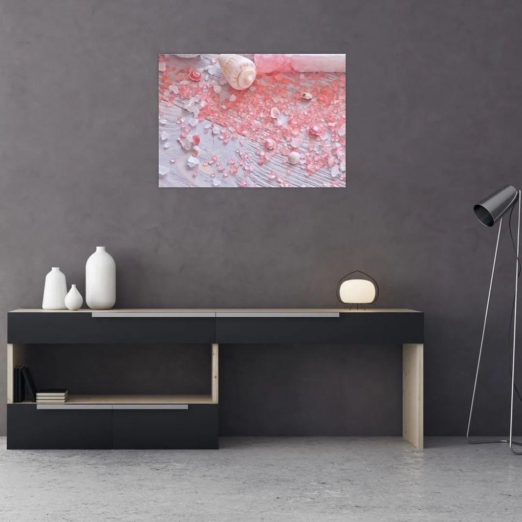 Sklenený obraz - Prímorská atmosféra v ružových odtieňoch (70x50 cm)