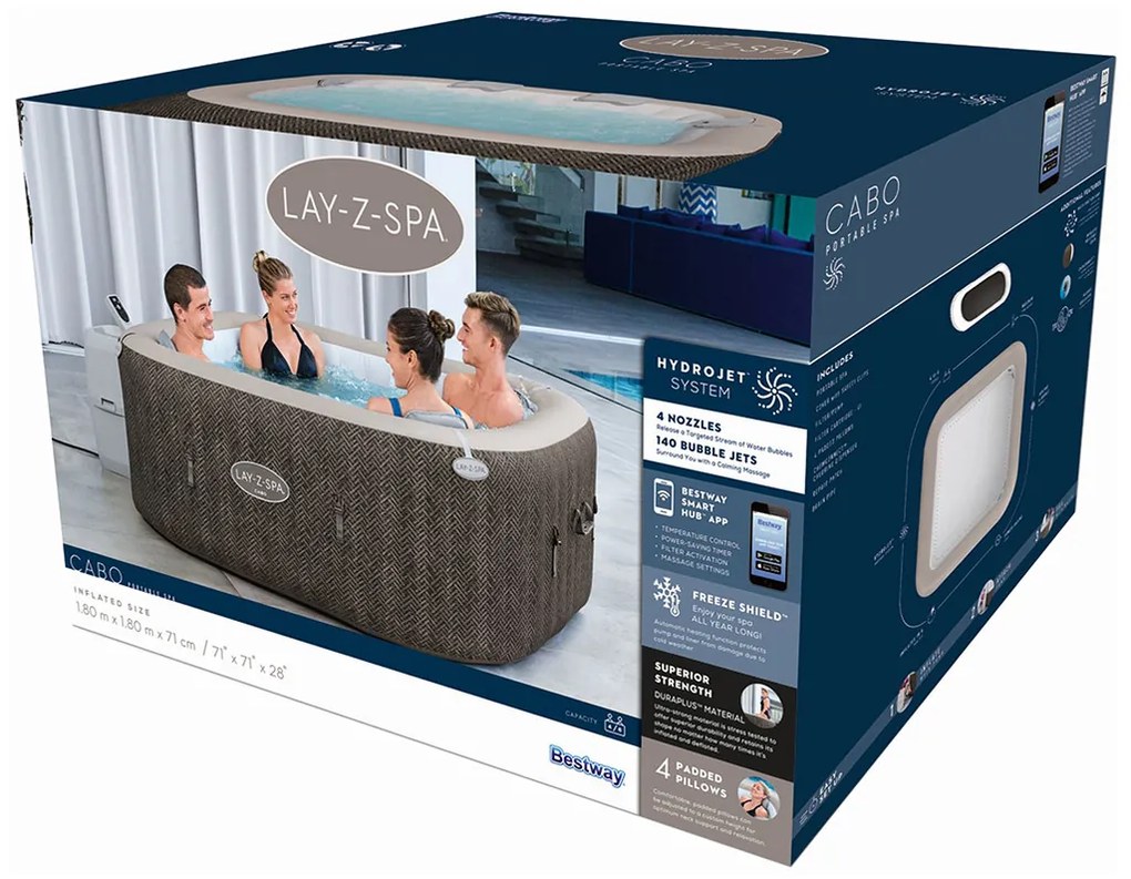 BESTWAY Lay-Z-Spa Cabo HydroJet Vírivka, 180 x 180 x 71 cm, 4-6 osôb 60167