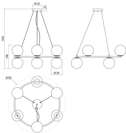Redo 01-3157 - Luster na lanku BOWLING 6xE14/28W/230V zlatá
