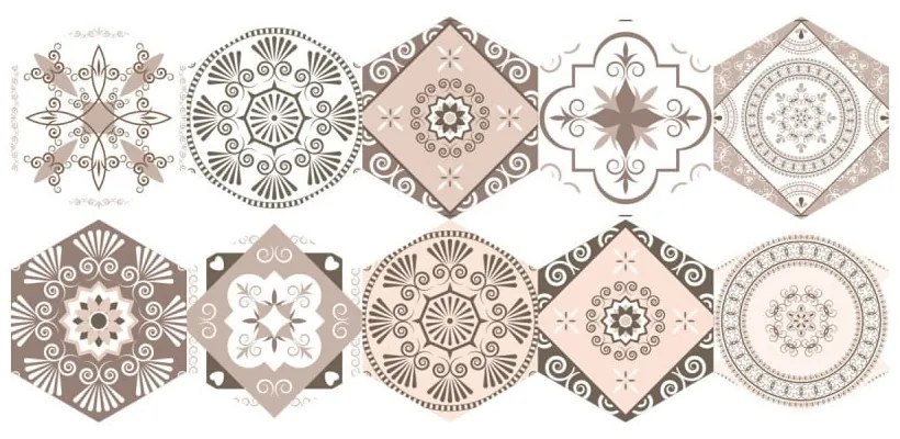 Sada 10 samolepiek na podlahu Ambiance Floor Stickers Hexagons Cornalina, 40 × 90 cm