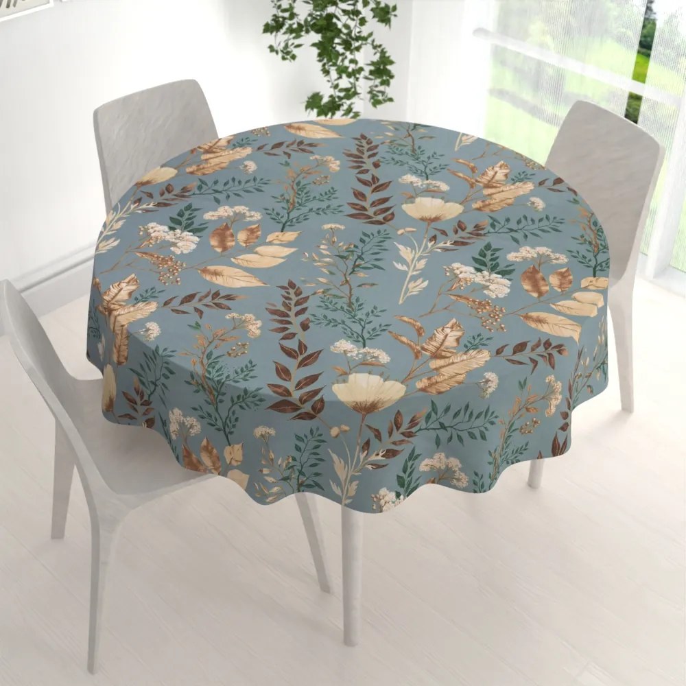 Biante Bavlnený okrúhly obrus Sandra SA-551 Jesenné vetvičky na sivomodrom Ø 80 cm