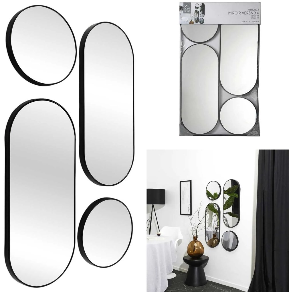 Zrkadlo Noir, čierne, sada 4ks