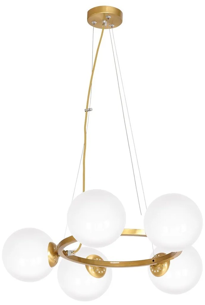 Závesné svietidlo Vienna, 5x biele sklenené tienidlo, c, o