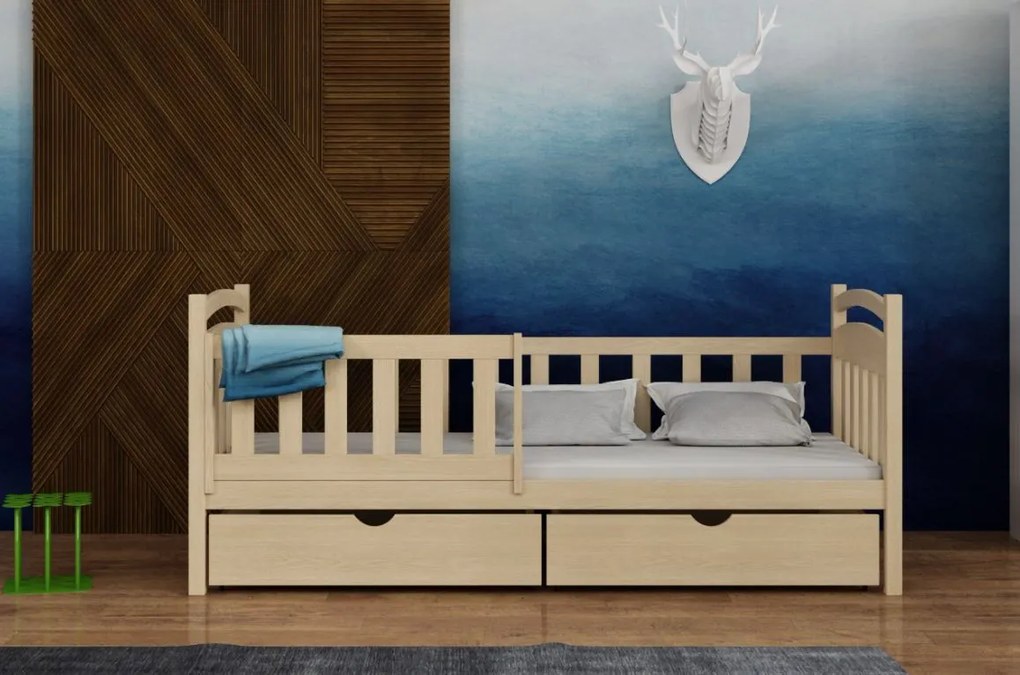 Detská posteľ z masívu borovice KORNÉLIA so šuplíkmi - 200x90 cm - PRÍRODNÁ BOROVICA