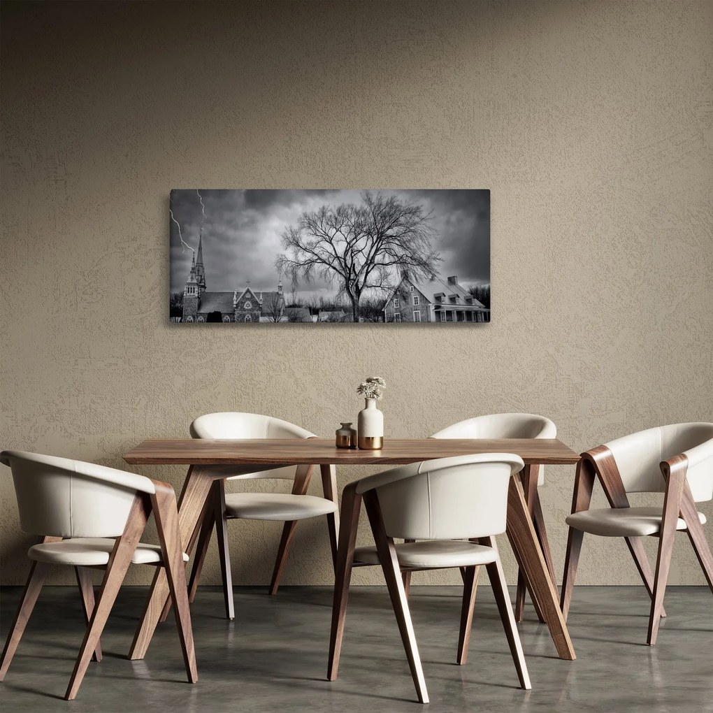 Obraz čiernobielej dediny (120x50 cm)