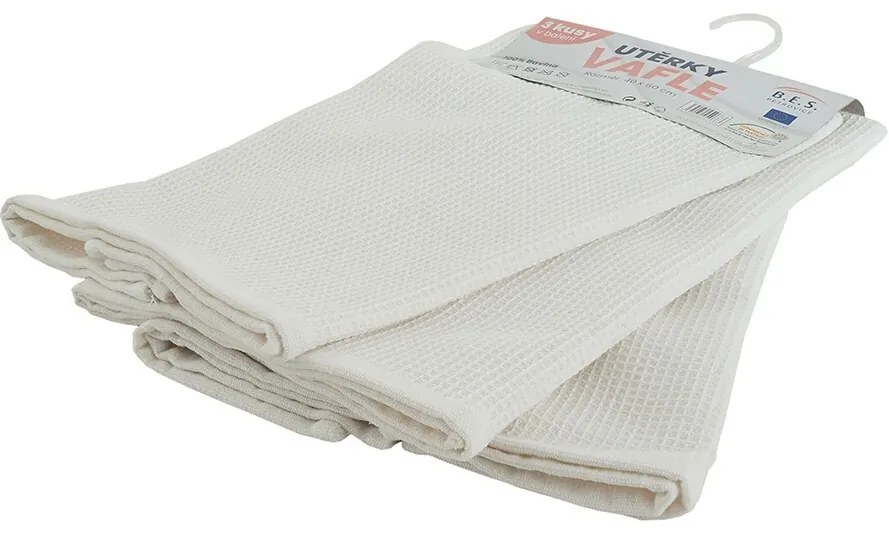 B.E.S. Petrovice Kuchynská utierrka vafle biela, 40 x 60 cm, sada 3 ks