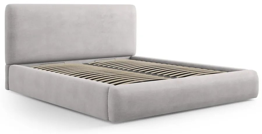 Svetlosivá čalúnená dvojlôžková posteľ s úložným priestorom s roštom 160x200 cm Colonel – Cosmopolitan Design