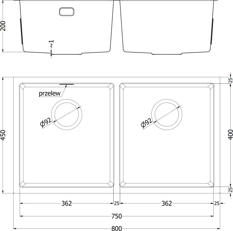 Mexen Binox, 2-komorový nerezový drez 800 x 450 mm, brúsená meď, 6421802000-65