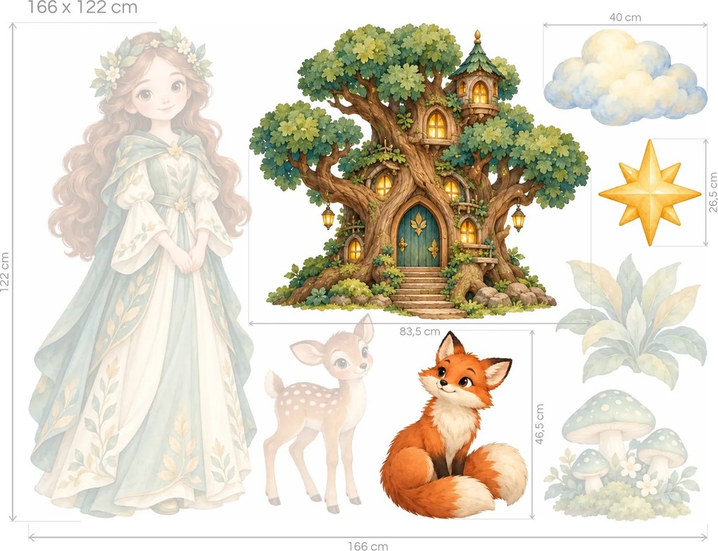 Lesní princezna a domek ve stromě arch 46 x 34 cm