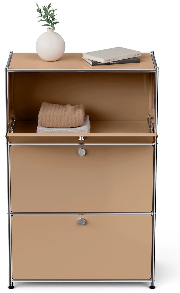 Kovová komoda »CN3« s 3 výklopnými priečinkami, karamelová