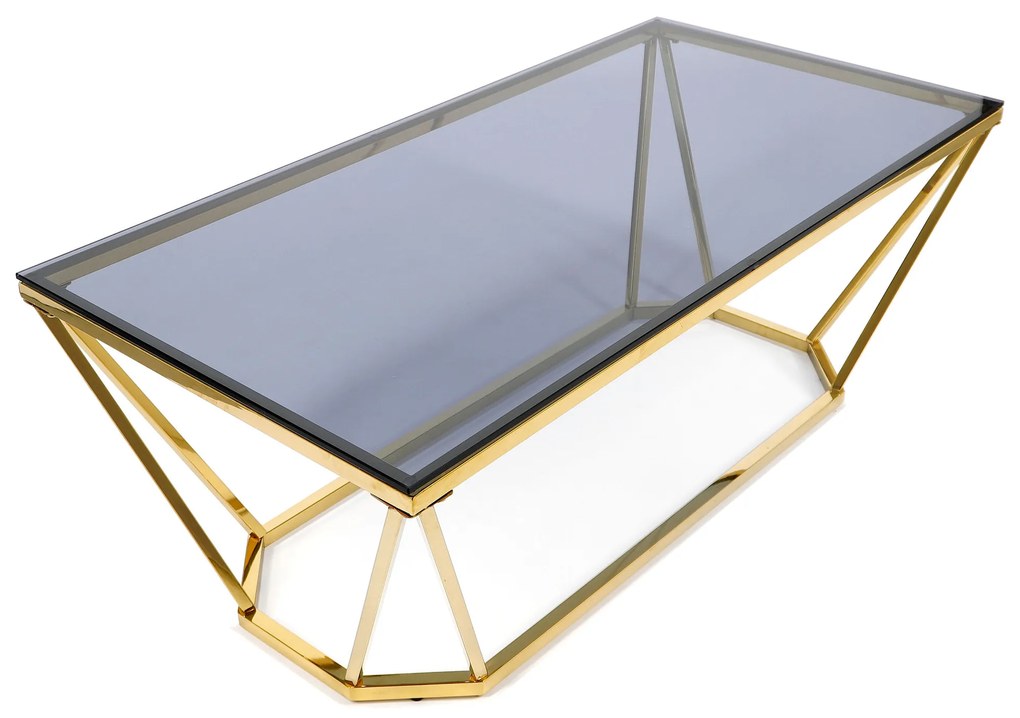 Dekorstudio Zlatý konferenčný stolík OKTANA so svetlomodrým sklom