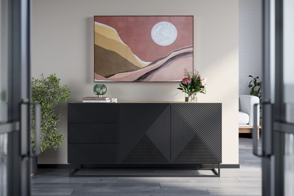 Komoda Asha 167 cm na čiernom podstavci - artisan / čierny mat