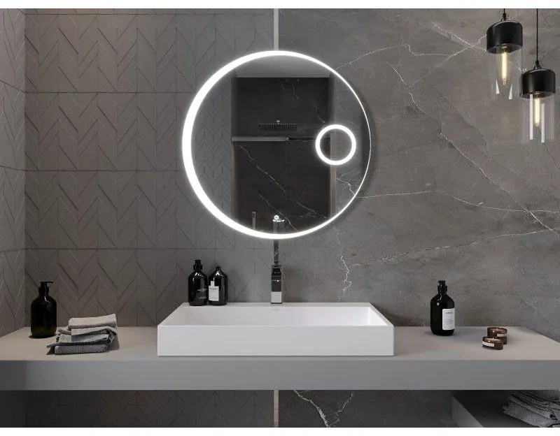 Mexen Ella, LED kúpeľňové zrkadlo s podsvietením a kozmetickým zrkadielkom 80x80 cm, 6000K, ochrana proti zahmlievaniu, 9811-080-080-611-00