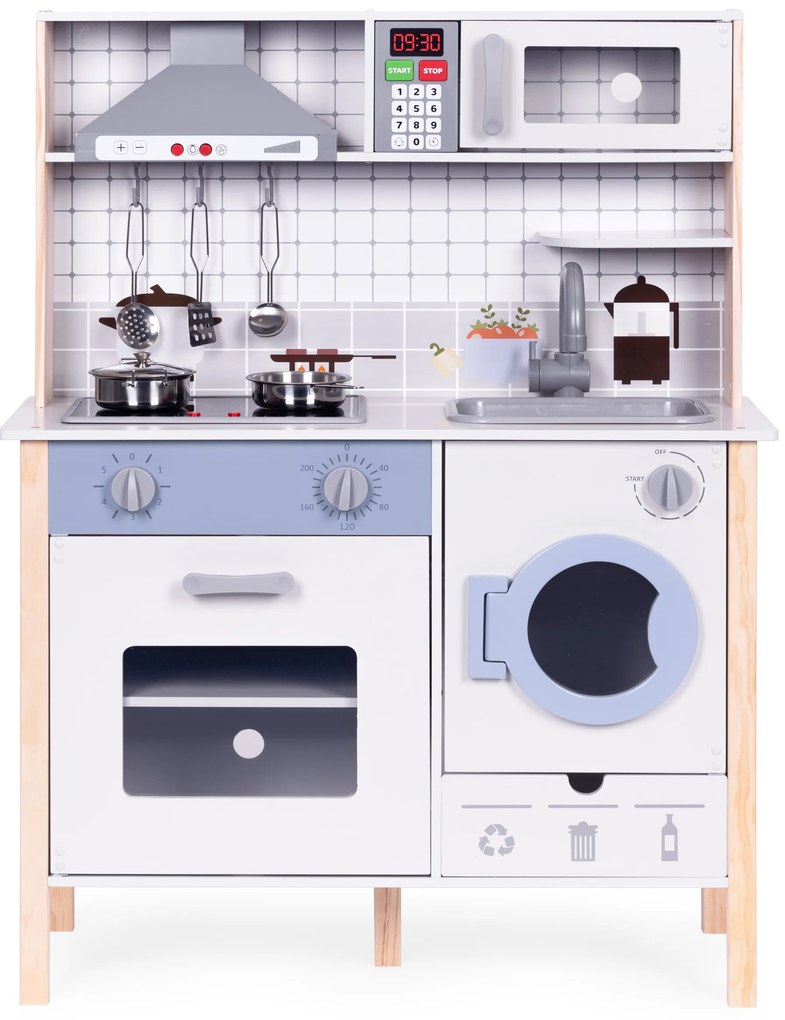 Drevená kuchynka pre deti zvuky LED rúra práčka kuchynské doplnky ECOTOYS