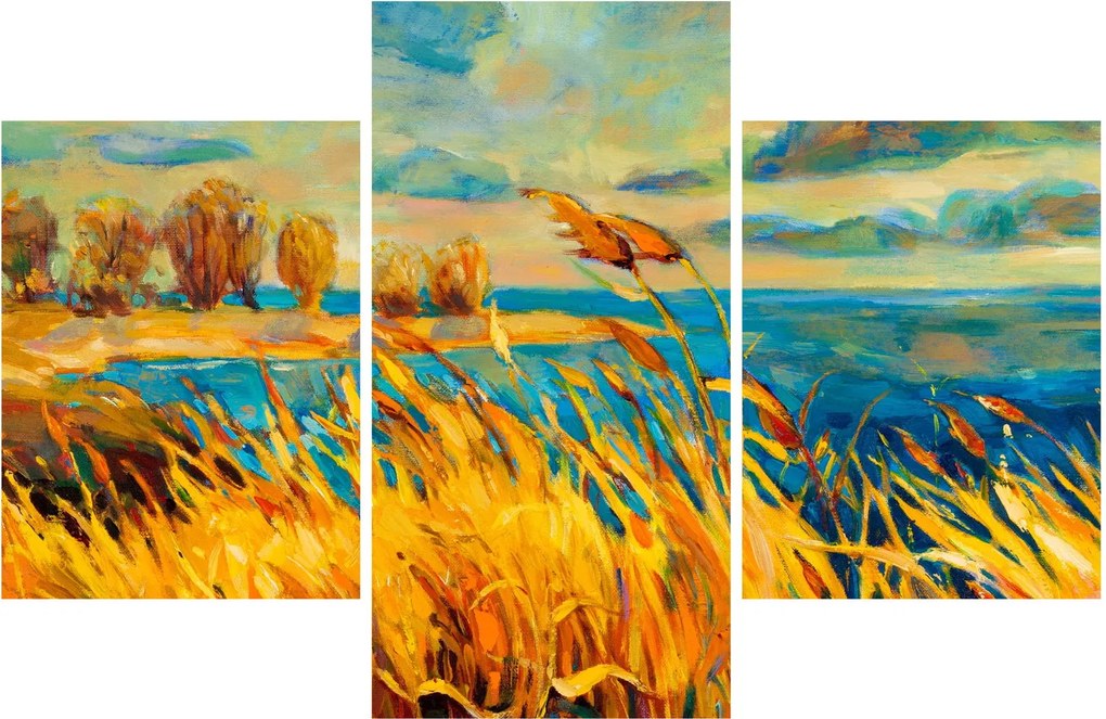 Obraz - Západajúce slnko nad jazerom, akrylová maľba (90x60 cm)