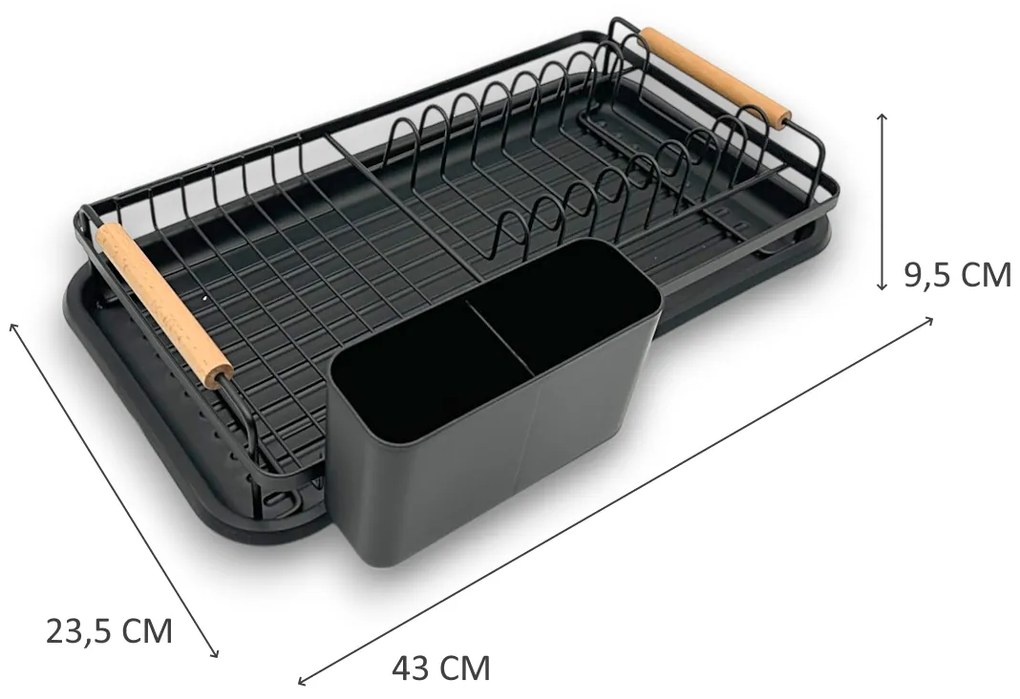 Orion Odkvapkávač na riad, čierny s drevenými rúčkami, malý, 43 x 23 cm, RADKA