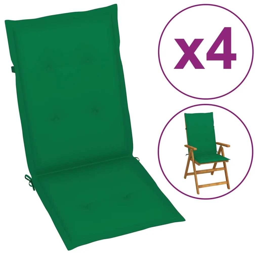 vidaXL Zelené sedáky na záhradné stoličky, 4 ks, 120x50x3 cm
