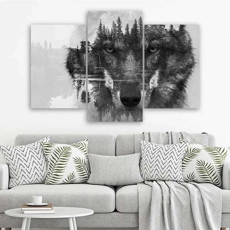 Gario Obraz na plátne Čierny vlk abstraktný - 3 dielny Rozmery: 60 x 40 cm